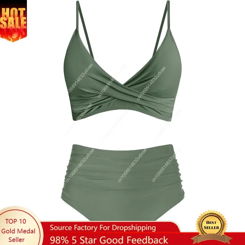 Swimsuit Bikini Ruched - Damskie komplety bikini z wysokim stanem,