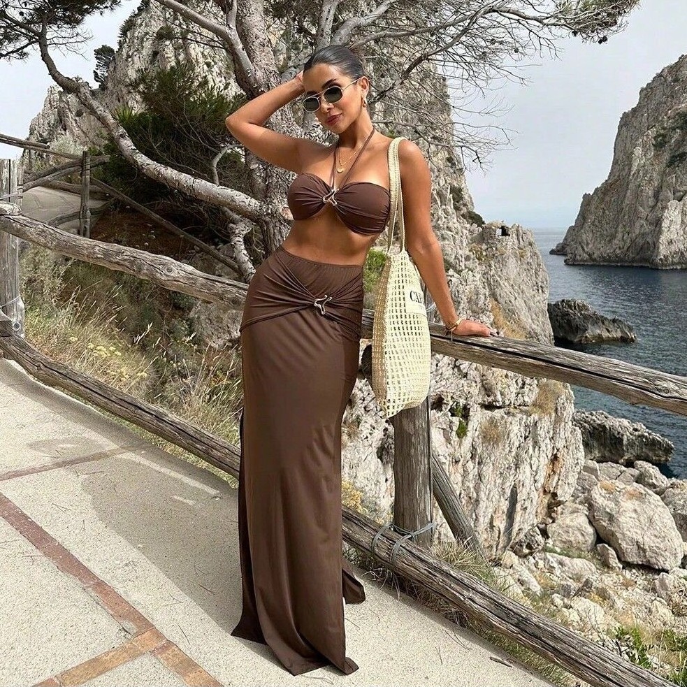 Swimsuit Bikini Ruched - Damski dwuczęściowy strój kąpielowy tankini bez