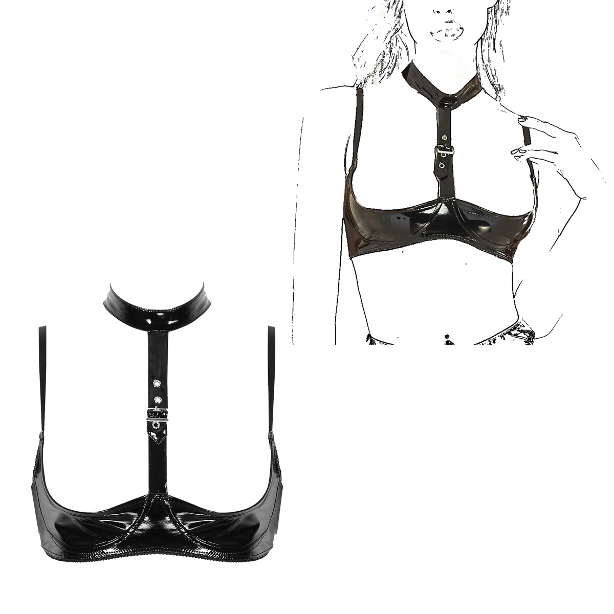 Skórzana bielizna damska z lak – Bralette Triangle Set recenzja i cena