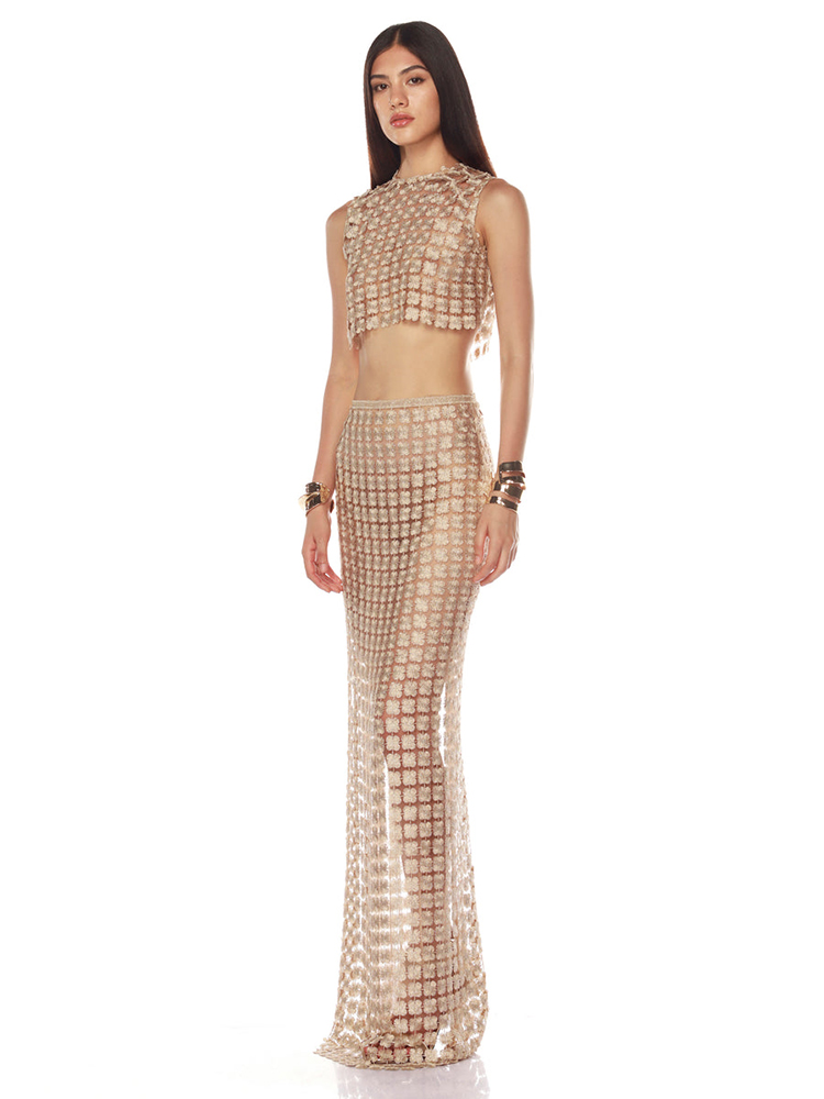 Stylowy beżowy krótki top bez  – Crop Top Crochet recenzja i cena