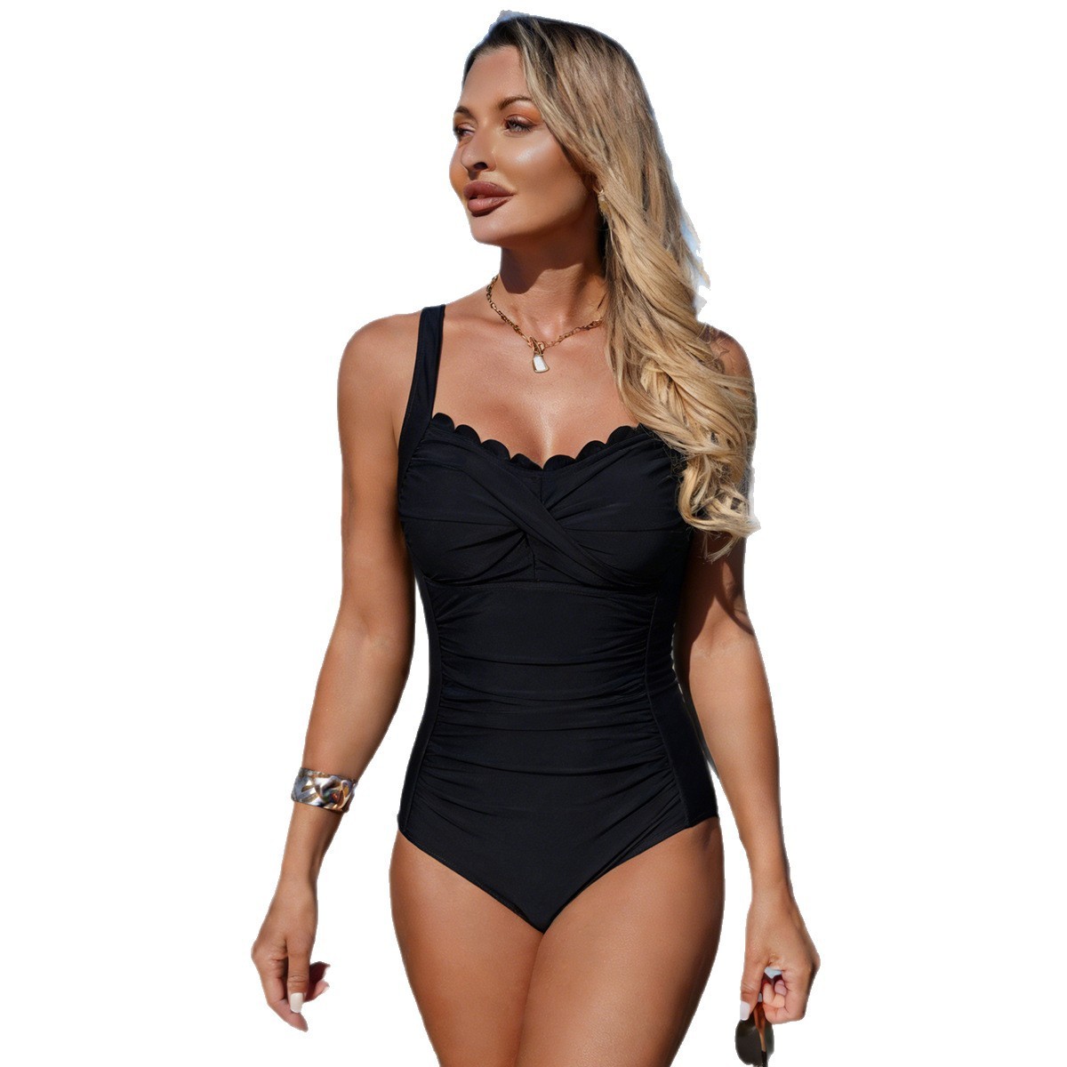 Czarny strój kąpielowy z falba – Swimsuit Bikini Ruched recenzja i cena
