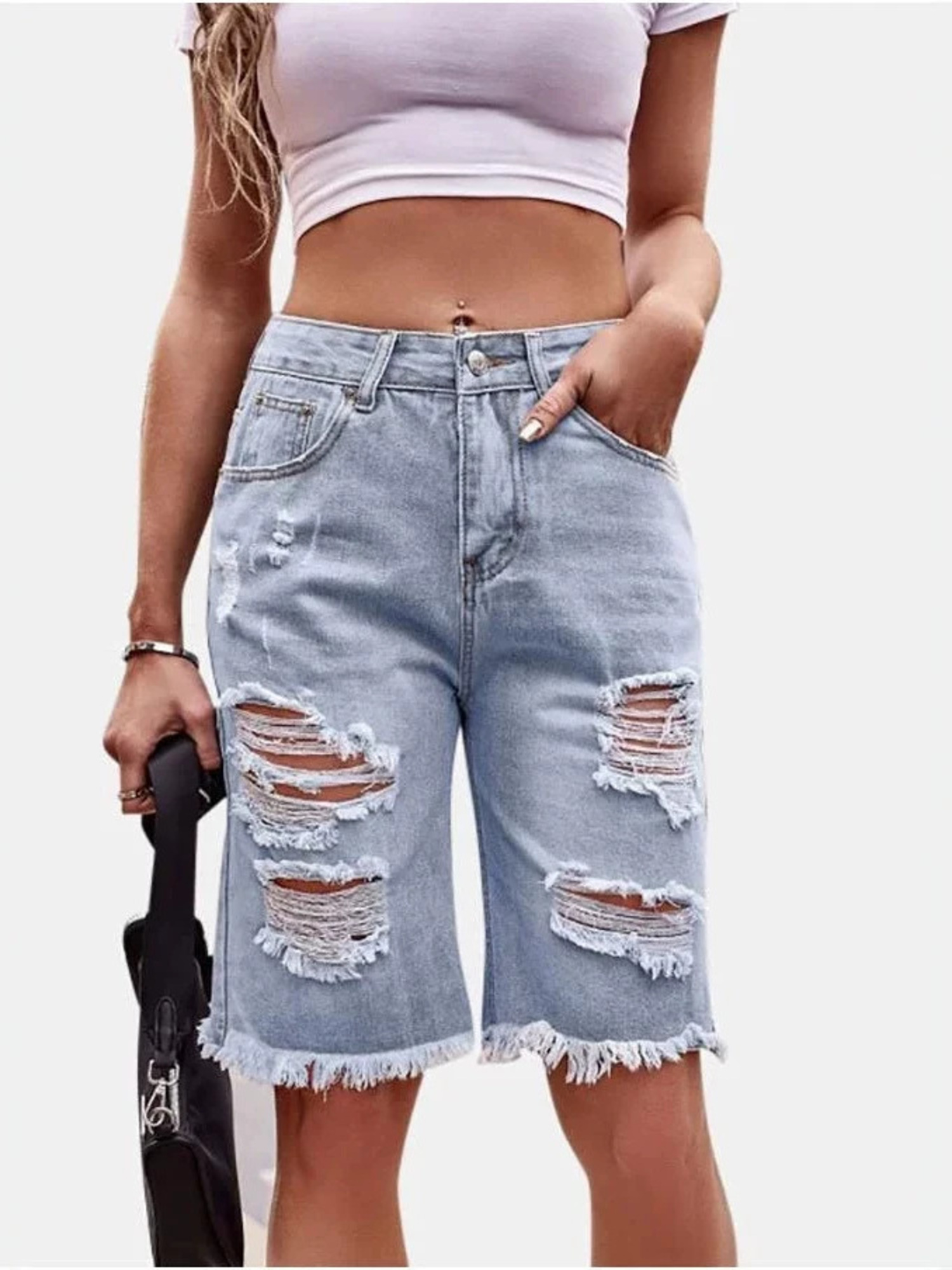 Damskie dżinsowe szorty z wyso – Shorts Denim Frayed recenzja i cena