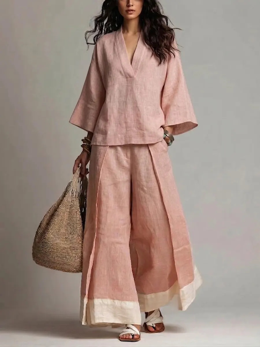 Letni damski komplet z bawełny – Linen Pant Wide recenzja i cena